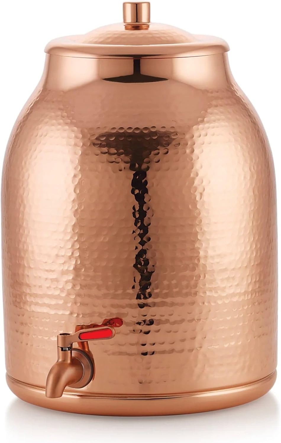Pure Copper Water Dispenser with Lid | 100% Pure Copper, Heavy Gauge, Hand Hammered Storage Tank Pot | 3+ Gallons Capacity, Holds 2-5 Gallon Water Jugs | Includes No-leak Stainless Steel Spigot