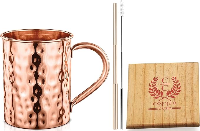 Pure Copper Straight Mug - Hammered Copper 16 Oz