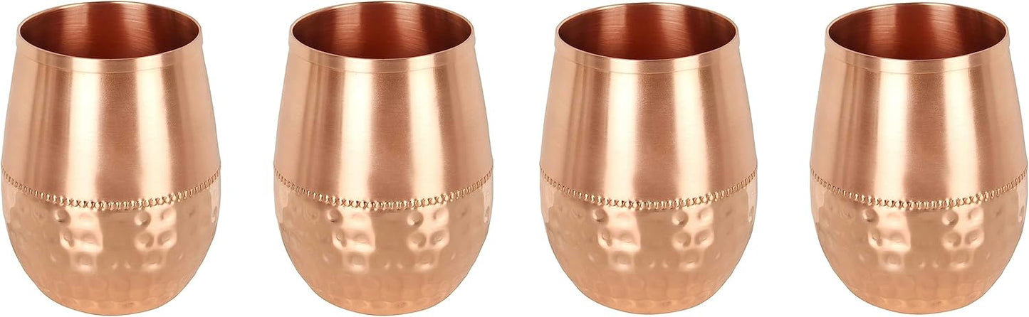 Pure Copper Water Glasses Tumbler Set of 4