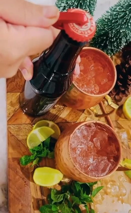 (Gift Set) Pure Copper Hammered Mugs with Copper Straws & Wooden Coasters Set of 4 - PREMIUM QUALITY -16 Oz Copper Cups - 100% Handcrafted - A Gift Pack for your loved Ones