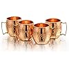 (Gift Set) Pure Copper Hammered Mugs with Copper Straws & Wooden Coasters Set of 4 - PREMIUM QUALITY -16 Oz Copper Cups - 100% Handcrafted - A Gift Pack for your loved Ones