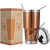 Copper Cure Stainless Steel Vacuum Insulated 30 oz Tumbler - Coffee Cup, Double Wall Tumbler, Travel Mug w/ Lid, Straws set and Straw Cleaning Brush, keeps the Drinks Cold or Hot for Hours