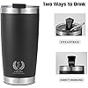 Stainless Steel Tumbler 20 Oz Black, Coffee Cup, Double Wall Tumbler Travel Mug w/Lid & Straws, keeps the Drinks Cold or Hot for Hours