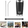 Stainless Steel Tumbler 20 Oz Black, Coffee Cup, Double Wall Tumbler Travel Mug w/Lid & Straws, keeps the Drinks Cold or Hot for Hours