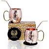 (Gift Box) Copper Mugs - Set of 2-100% HANDCRAFTED – Pure Solid Copper Cups - Comfortable Thumb Rest Handle - BONUS Copper Straws and Coasters