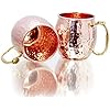 (Gift Box) Copper Mugs - Set of 2-100% HANDCRAFTED – Pure Solid Copper Cups - Comfortable Thumb Rest Handle - BONUS Copper Straws and Coasters