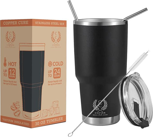 Stainless Steel Insulated Tumblers 30 Oz, Coffee Cup, Double Wall Tumbler Travel Mug w/ Lid & Straws, keeps the Drinks Cold or Hot for Hours